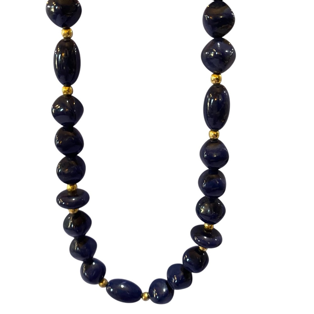 Vintage Dark Navy Beaded Necklace 20 inch - Picture 2 of 4